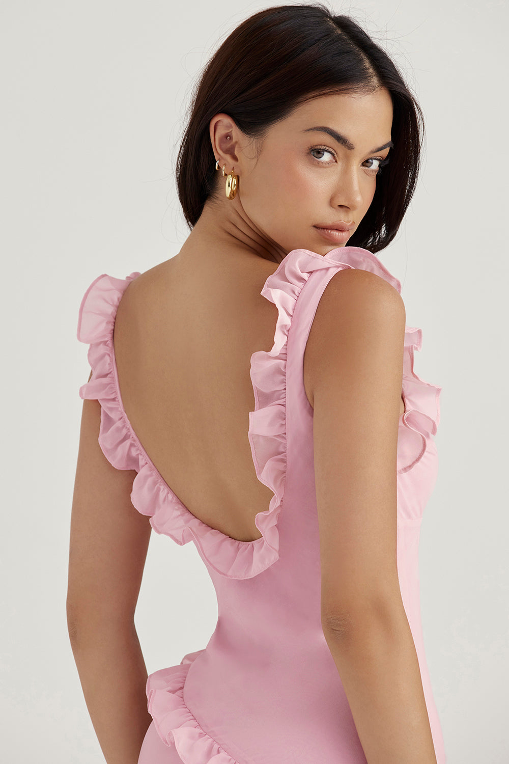 Pink quartz mini dress with ruffles