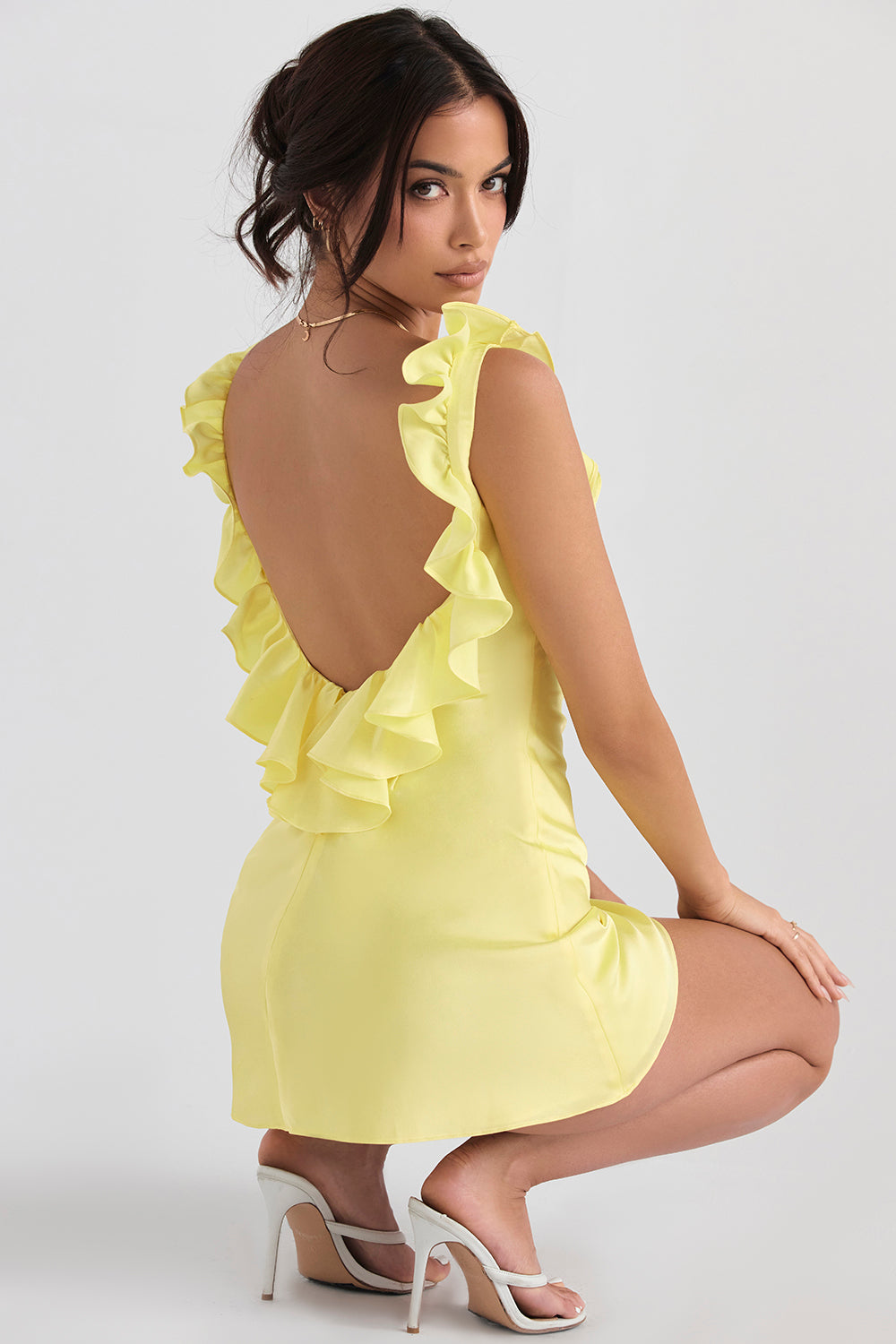 Satin mini dress with ruffles