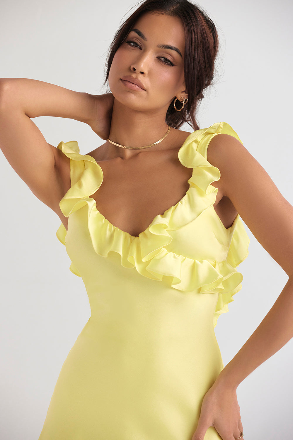 Satin mini dress with ruffles