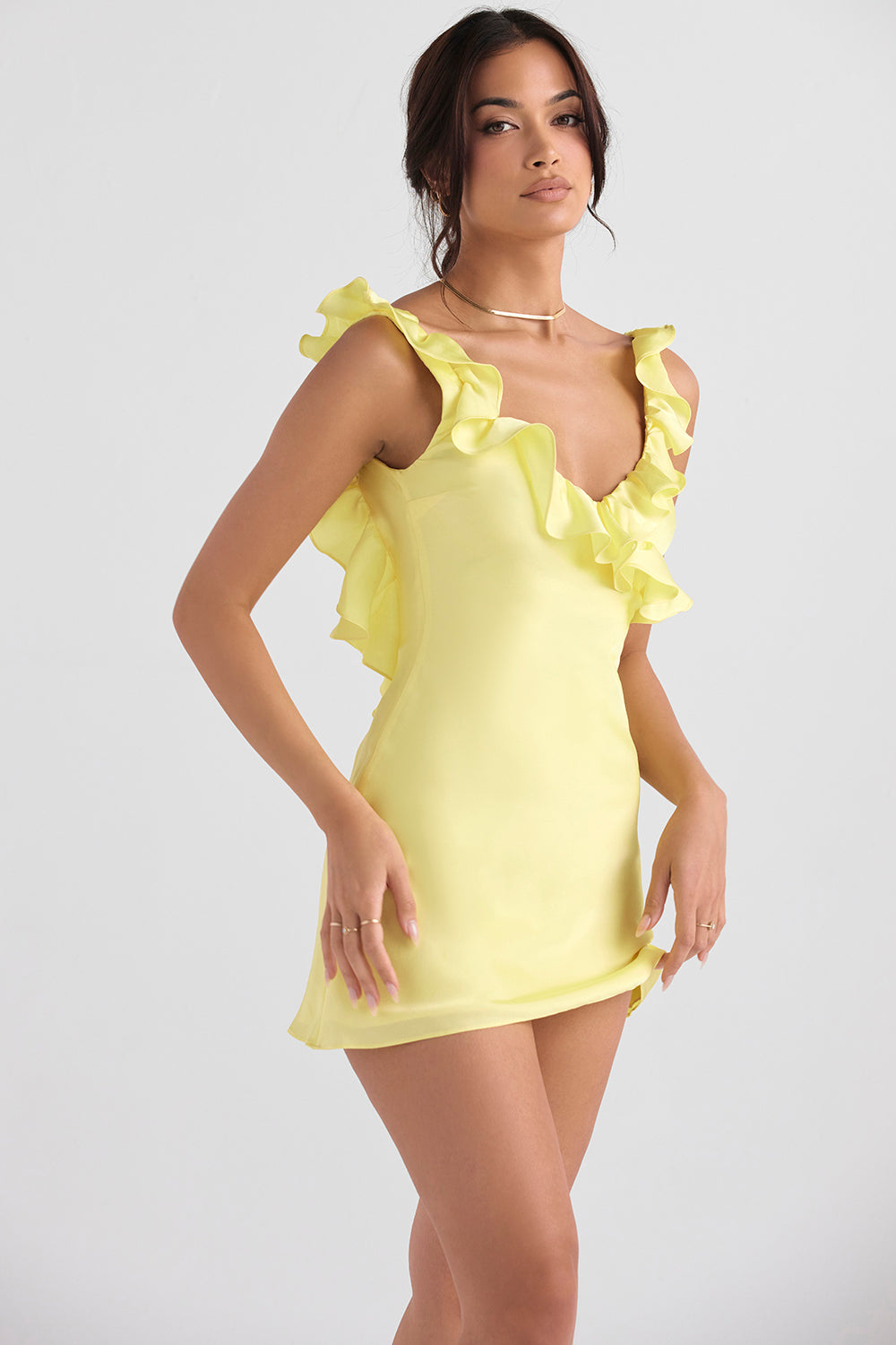 Satin mini dress with ruffles