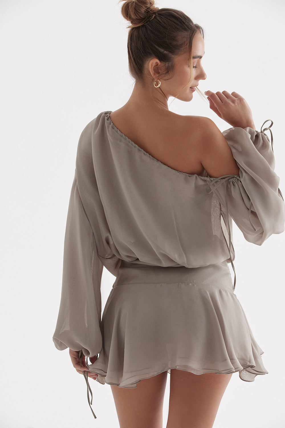 Ash green off shoulder dress