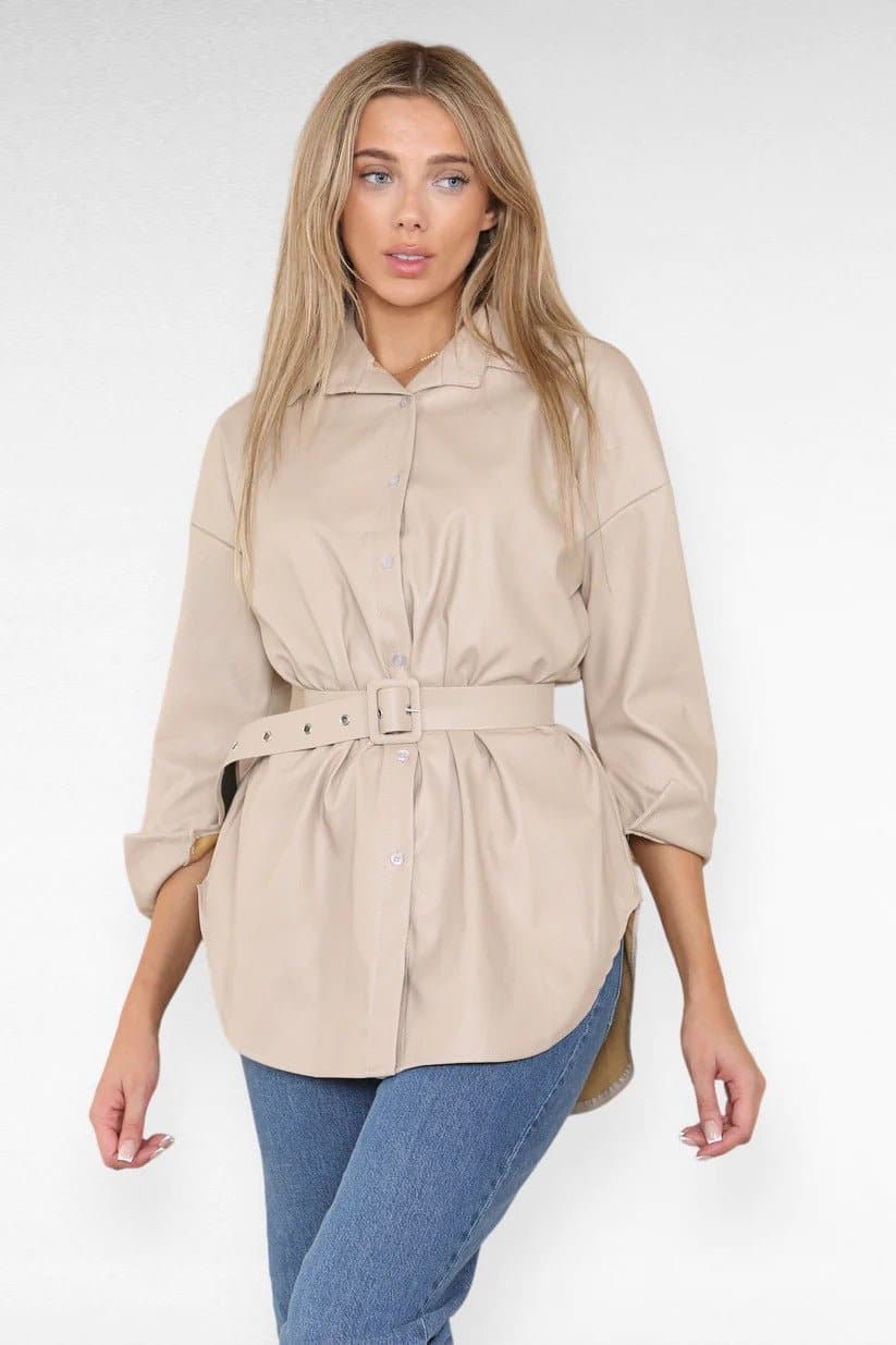 Faux Leather Belted Top