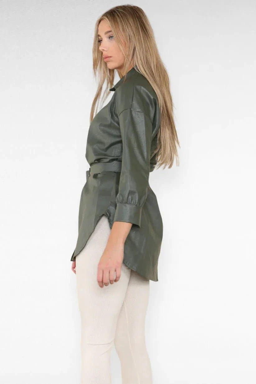 Faux Leather Belted Top